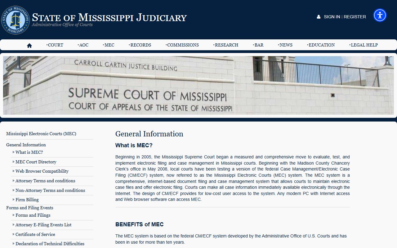 Sharkey County court records and MEC general information for users