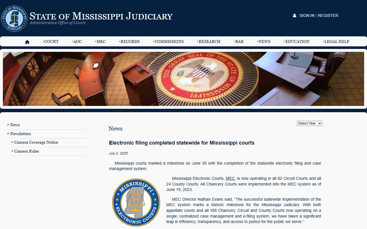Sharkey County court records and statewide electronic filing completion for Mississippi