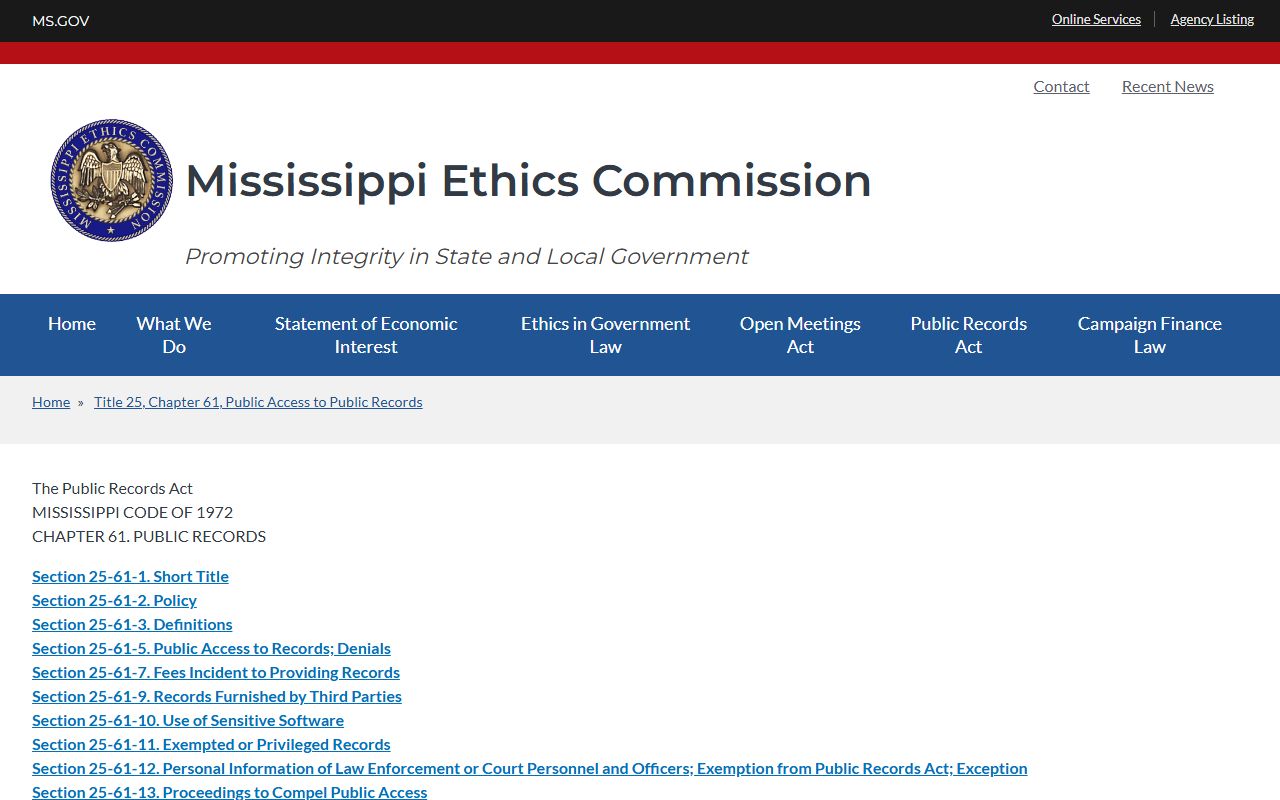 Sharkey County court records public access under the Mississippi Public Records Act