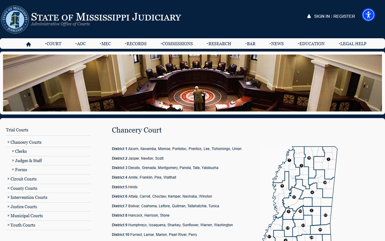 Mississippi Chancery Court page contrasted with Sharkey County Circuit Court records