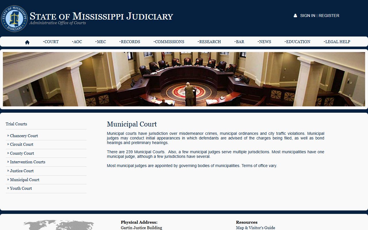 Mississippi Municipal Court page tied to Sharkey County Circuit Court records and appeals
