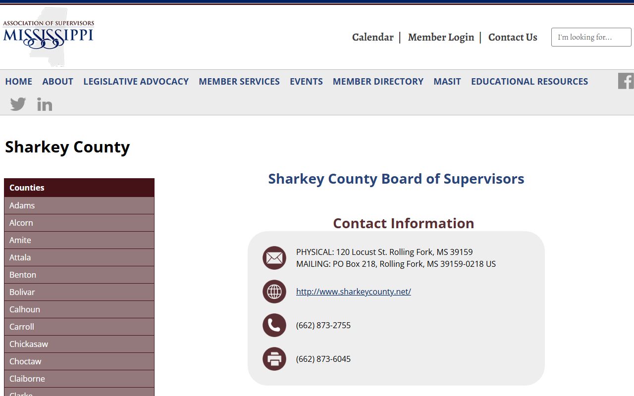 Mississippi Association of Supervisors Sharkey County court profile