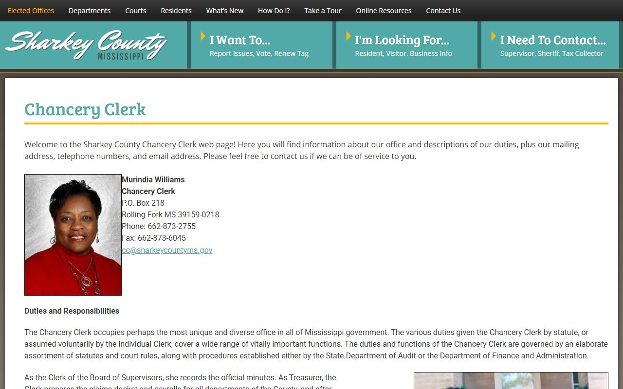 Sharkey County Chancery Clerk page covering probate and family records