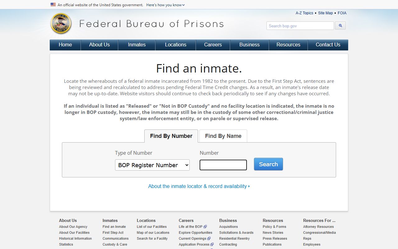 Sharkey County inmate records search using the Federal Bureau of Prisons inmate locator