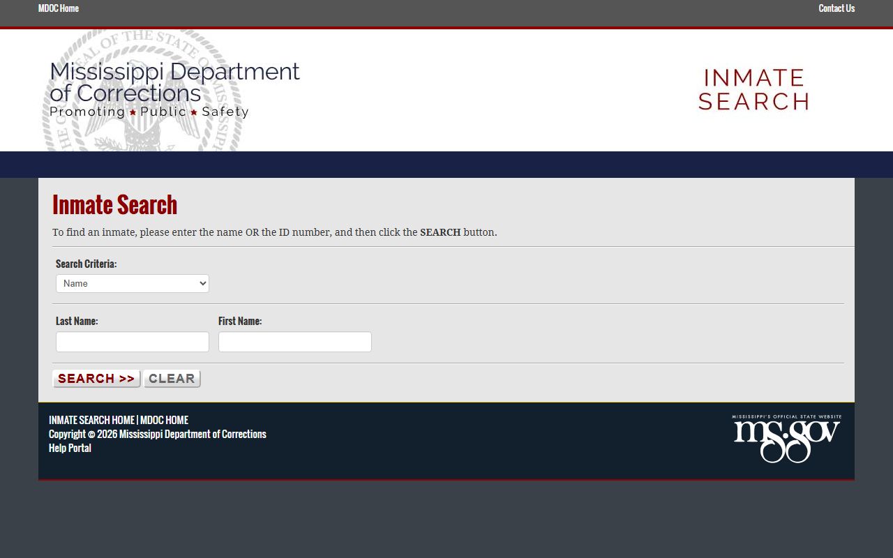 Sharkey County inmate records search through the Mississippi MDOC state inmate locator