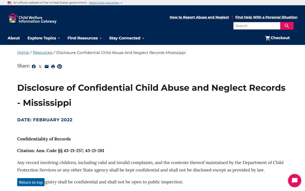 Mississippi child-record confidentiality summary relevant to Sharkey County probate records