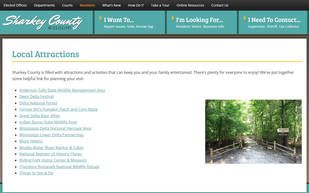 Sharkey County local attractions page on the official county website near warrant resources